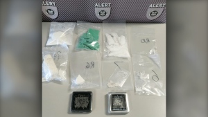 Drugs seized during the Aug. 11 search of a hotel room in Medicine Hat that led to charges against 37-year-old Matthew Hillier. (ALERT)