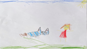 "Me and my cat enjoying the sun" by Brianna Elshof, 6 years old,  St. Mary's Catholic School, Chesterville