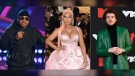 This combination of photos show LL Cool J hosting the iHeartRadio Music Awards in Los Angeles on March 22, 2022, left, Nicki Minaj at The Metropolitan Museum of Art's Costume Institute benefit gala in New York on May 6, 2019, center, and Jack Harlow at the MTV Video Music Awards in New York on Sept. 12, 2021. The rappers will host the MTV Video Music Awards on Aug. 28. (AP Photo)