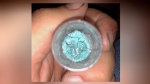 A picture of the blue-tinted form of crack cocaine that began appearing on Victoria streets in August 2022. (Supplied)