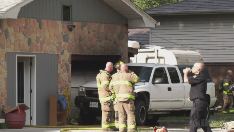 Windsor fire attends a blaze at a home on Woodward Boulevard near Moxlay Avenue around 5 p.m. on Aug. 19, 2022. (Travis Fortnum/CTV News Windsor)