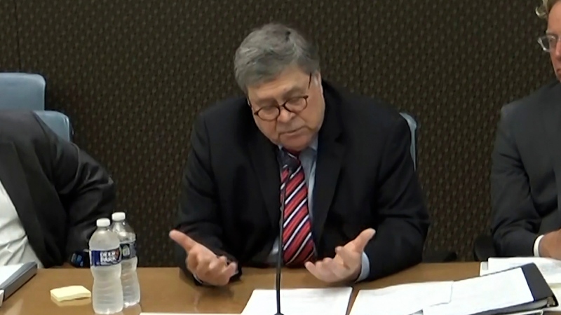 In this image from video released by the House Select Committee, former Attorney General William Barr speaks during a video deposition to the House select committee investigating the Jan. 6 attack on the U.S. Capitol that was an exhibit at the hearing June 9, 2022, on Capitol Hill in Washington. (House Select Committee via AP, File)