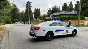 The scene of a second shooting on Davies Avenue in Port Coquitlam, B.C., is pictured on Friday, Aug. 19, 2022. (Jordan Jiang / CTV News Vancouver)
