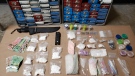 Officers uncovered more than 19 ounces of controlled substances, including suspected fentanyl, methamphetamine, and cocaine, as well as approximately 1,600 prescription pills, the North Cowichan-Duncan RCMP said in a news release Friday. (RCMP)