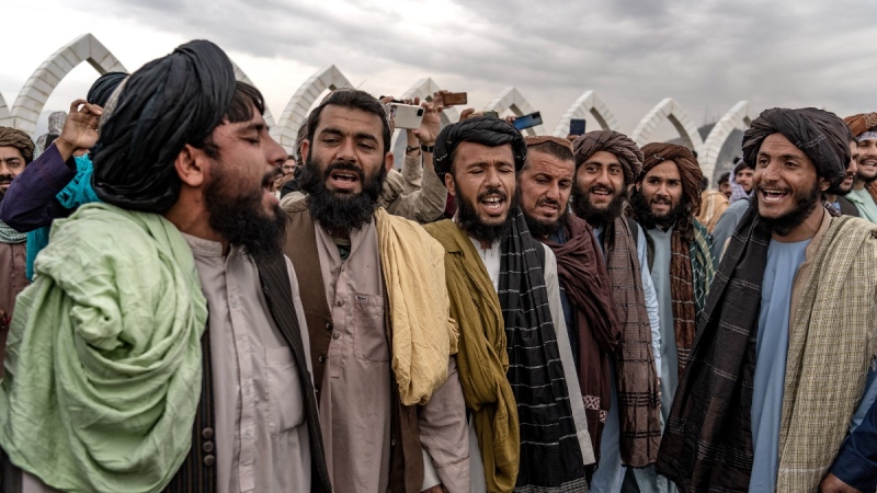 Taliban fighters celebrate one year since they seized the Afghan capital, Kabul, in Kabul, Afghanistan, Aug. 15, 2022. (AP Photo/Ebrahim Noroozi)