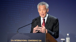 In this file photo, Singapore Prime Minster Lee Hsien Loong delivers a speech at a session of the International Conference on "The Future of Asia" in Tokyo on May 26, 2022. The prime minister said Thursday that he tested positive for COVID-19 for a second time in less than two weeks, in a rare case of a rebound.