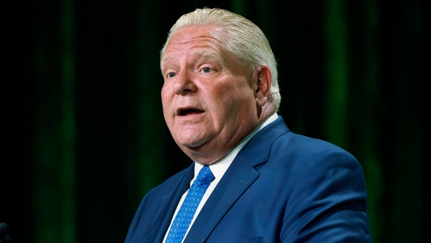 Ontario Premier Doug Ford speaks to the Association of Municipalities Ontario conference on August 15, 2022 in Ottawa. THE CANADIAN PRESS/Adrian Wyld