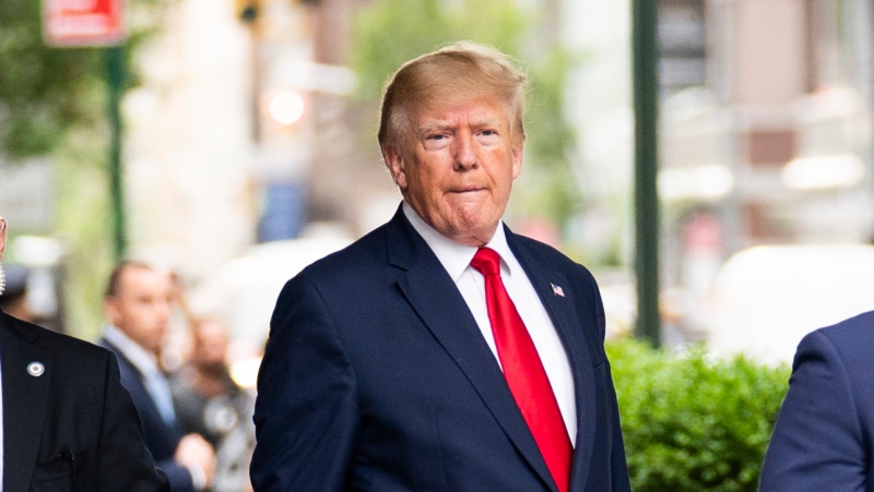 Former U.S. President Donald Trump departs Trump Tower, Wednesday, Aug. 10, 2022, in New York, on his way to the New York attorney general's office for a deposition in a civil investigation. (AP Photo/Julia Nikhinson) 