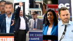 Quebec party leaders Gabriel Nadau-Dubois (QS), Francois Legault (CAQ), Eric Duhaim (CPQ), Dominique Anglade (PLQ) and Paul St-Pierre Plamondon (QS) continue to campaign in the province as the election enters its second week. THE CANADIAN PRESS/ Ryan Remiorz, Jacques Boissinot, Justin Tang