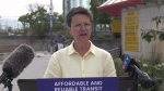 Ottawa mayoral candidate Catherine McKenney announces their transit plan outside Blair LRT station on Tuesday, Sept. 6, 2022. (CTV News Ottawa) 