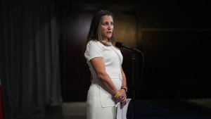 Deputy Prime Minister and Minister of Finance Chrystia Freeland responds to questions during the second day of a Liberal cabinet retreat in Vancouver on Wednesday, September 7, 2022. THE CANADIAN PRESS/Darryl Dyck