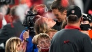 Tampa Bay Buccaneers quarterback Tom Brady celebrates with his wife Gisele Bundchen and children after NFL Super Bowl 55 in Tampa, Fla., on Feb. 7, 2021. (David J. Phillip / AP)