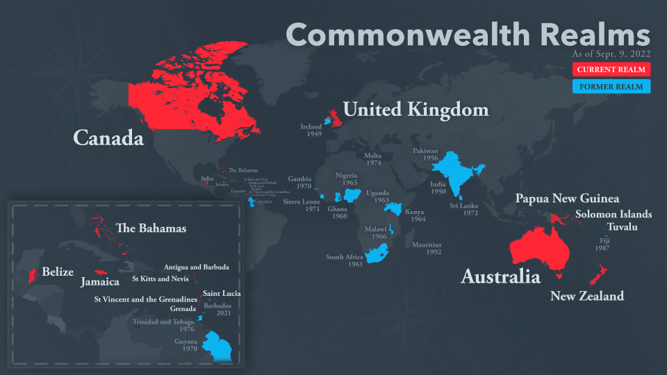 Map of current, former Commonwealth countries