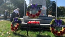 Wreathes at the Waterloo Cenotaph in honour of Queen Elizabeth II. (Stephanie Villella/CTV Kitchener) (Sept. 19, 2022)