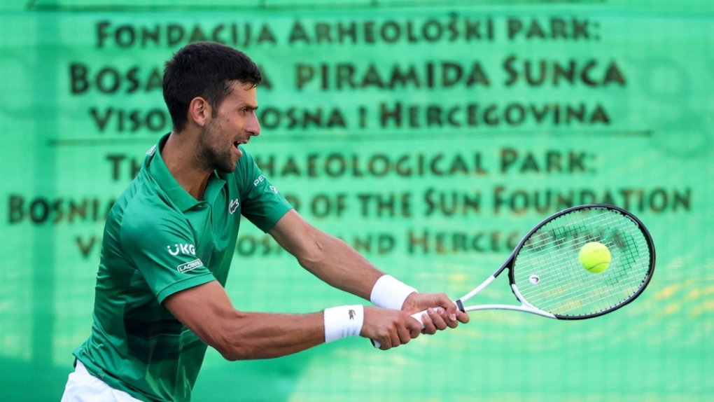 Novak Djokovic plays an exhibition match