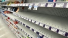 Empty shelves of children's pain relief medicine are seen at a Toronto pharmacy Wednesday, August 17, 2022. THE CANADIAN PRESS/Joe O'Connal