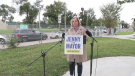 Jenny Motkaluk speaks during a campaign announcement in Winnipeg on Sept. 23. (image source: Glenn Pismenny/CTV News Winnipeg)