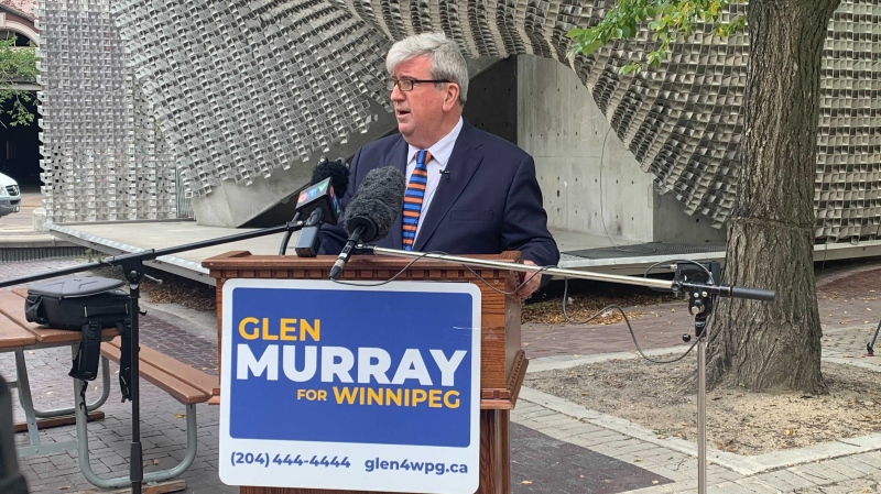 Winnipeg mayoral candidate Glen Murray speaks at a campaign announcement on Sept. 23, 2022. (image source: Scott Andersson/CTV News Winnipeg)