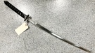 Victoria police are looking for the owner of what they describe as a "samurai sword" found in a bush in Esquimalt this week. (VicPD)
