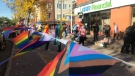 Pride Corner on Whyte was back Friday, after two weeks of cancelled events due to threats of violence against attendees. (CTV News Edmonton/Galen McDougall)