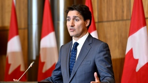 Prime Minister Justin Trudeau speaks during a news conference on the federal government's response to Hurricane Fiona, in Ottawa, on Saturday, Sept. 24, 2022. THE CANADIAN PRESS/Justin Tang