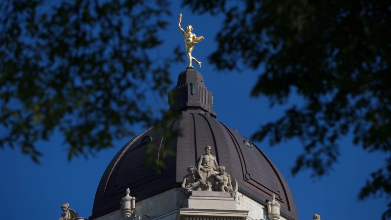 The Golden Boy stands on top of the dome of the Manitoba Legislature in Winnipeg, Saturday, August 30, 2014. (THE CANADIAN PRESS/John Woods)