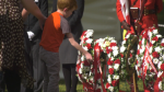 Wreaths were laid at the Pillar of Strength memorial on the south lawn of the Alberta Legislature for the 24th annual Alberta's Police and Peace Officers' Memorial Day. (CTV News Edmonton/Jessica Robb)