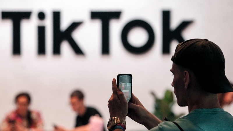 The TikTok exhibition at the Gamescom computer gaming fair in Cologne, Germany, on Aug. 25, 2022. (Martin Meissner / AP)
