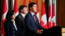 Prime Minister Justin Trudeau is joined by Minister of National Defence Anita Anand and Minister of Intergovernmental Affairs, Infrastructure and Communities Dominic LeBlanc as they hold a press conference in Ottawa on Monday, Sept. 26, 2022. THE CANADIAN PRESS/Sean Kilpatrick