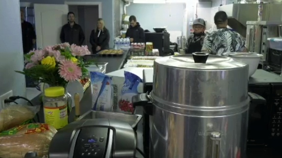 A community lunch marks the opening a new kitchen at a Better Tent City in Kitchener on Sept. 26, 2022. (CTV Kitchener)