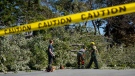Workers clear trees caused by post-tropical storm Fiona in Dartmouth, N.S. on Sunday, September 25, 2022. (Source: THE CANADIAN PRESS/Darren Calabrese)