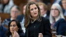 Deputy Prime Minister and Finance Minister Chrystia Freeland rises during Question Period, in Ottawa, Monday, Sept. 26, 2022. THE CANADIAN PRESS/Adrian Wyld