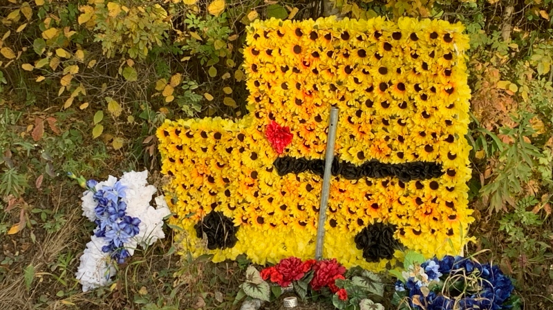 A school bus left in memory of Earl Burns on James Smith Cree Nation. (Tyler Barrow/CTV News)