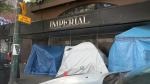 Tents are seen outside The Imperial, a venue in Vancouver's Downtown Eastside, on Sept. 26, 2022. 