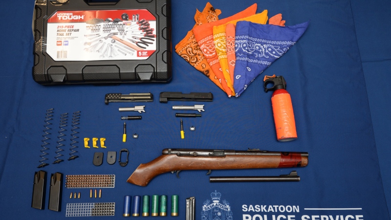 Saskatoon police seized several items from a home in the 2500-block of Albert Avenue, including weapons and ammunition. (CBSA/Saskatoon Police Service)