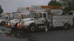 Hydro One crews prepare to leave Cornwall, Ont. Tuesday, Sept. 27, 2022, to head to Truro, N.S. to help restore power to customers stricken by post-tropical storm Fiona. (Nate Vandermeer/CTV News Ottawa)