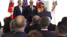 Albertans were awarded Platinum Jubilee medals at the official renaming ceremony for the Queen Elizabeth II Building, formerly the Edmonton Federal Building. (CTV News Edmonton/Brandon Lynch)
