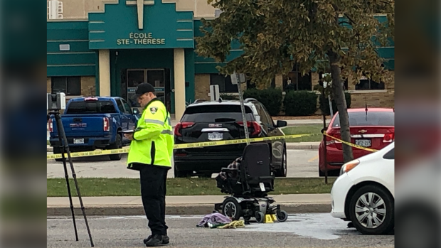 Police are investigating a collision involving a pedestrian on Tecumseh Road East in Windsor, Ont. on Tuesday, Sept. 27, 2022. (Travis Fortnum/CTV News Windsor) 
