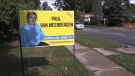 An election sign for incumbent Paul Van Meerbergen with his former website address. (Daryl Newcombe/CTV News London)