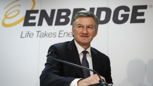 Enbridge president and CEO Al Monaco prepares to address the company's annual meeting in Calgary, Wednesday, May 8, 2019.THE CANADIAN PRESS/Jeff McIntosh