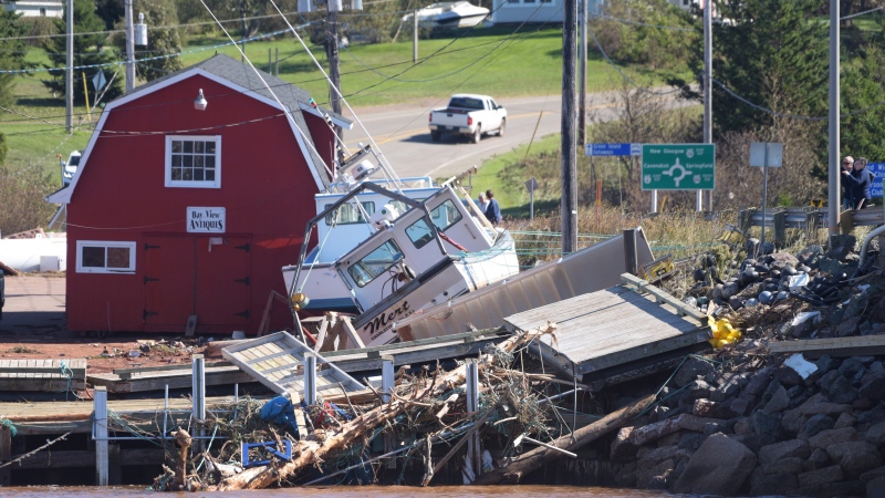 Damage at the wharf in Stanley Bridge, P.E.I. on Sunday September 25, 2022. THE CANADIAN PRESS/Brian McInnis 