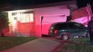 A stolen Jeep Grand Cherokee crashed into the attached garage of a Medicine Hat home Wednesday morning. (Medicine Hat Police Service)