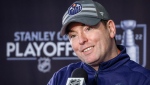Edmonton Oilers head coach Jay Woodcroft speaks at a media availability in Edmonton, Monday, May 23, 2022.THE CANADIAN PRESS/Jeff McIntosh
