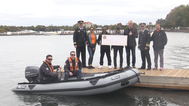 A new rescue boat for the Orillia Fire Department was unveiled after receiving grant funding from the Firehouse Subs Public Safety Foundation of Canada on Wed. Sept. 28 (Catalina Gillies/CTV).