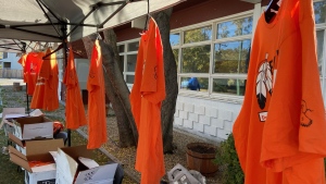Regina/Treaty Status Indian Services sells orange shirts to raise funds for its organization’s programs and services. (Donovan Maess/CTV News) 