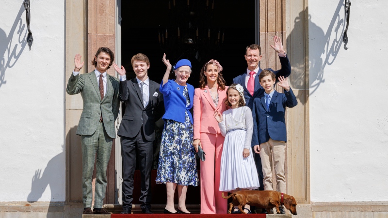 A rift has emerged in the Danish royal family following a decision by Queen Margrethe to strip four of her eight grandchildren of their royal titles. Queen Margrethe, center, seen here with her grandchildren on April 30. (CNN--Patrick van Katwijk/Getty Images)