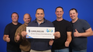 A group of five coworkers in southern Ontario are sharing a $1-million lottery prize. (Source: OLG)