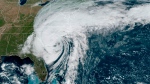 This GOES-16 satellite image taken at 1:01 p.m. EDT and provided by NOAA shows Hurricane Ian over the South Carolina coast, Friday, Sept. 30, 2022. (NOAA via AP)