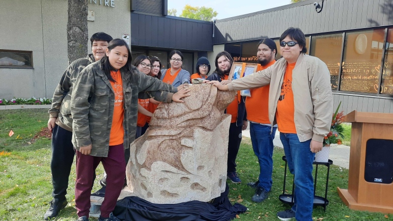 The Every Child Matters memorial art project was unveiled Friday morning at Ma Mawi Wi Chi Itata Centre, 445 King Street. (Source: Dan Timmerman, CTV News Winnipeg)