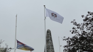The flag of the Semiahmoo First Nation flies at White Rock City Hall on Friday, Sept. 30, 2022. (City of White Rock)